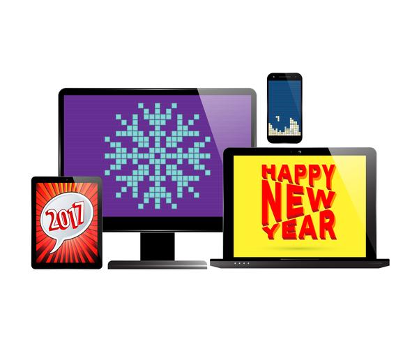 Electronic new year set vector