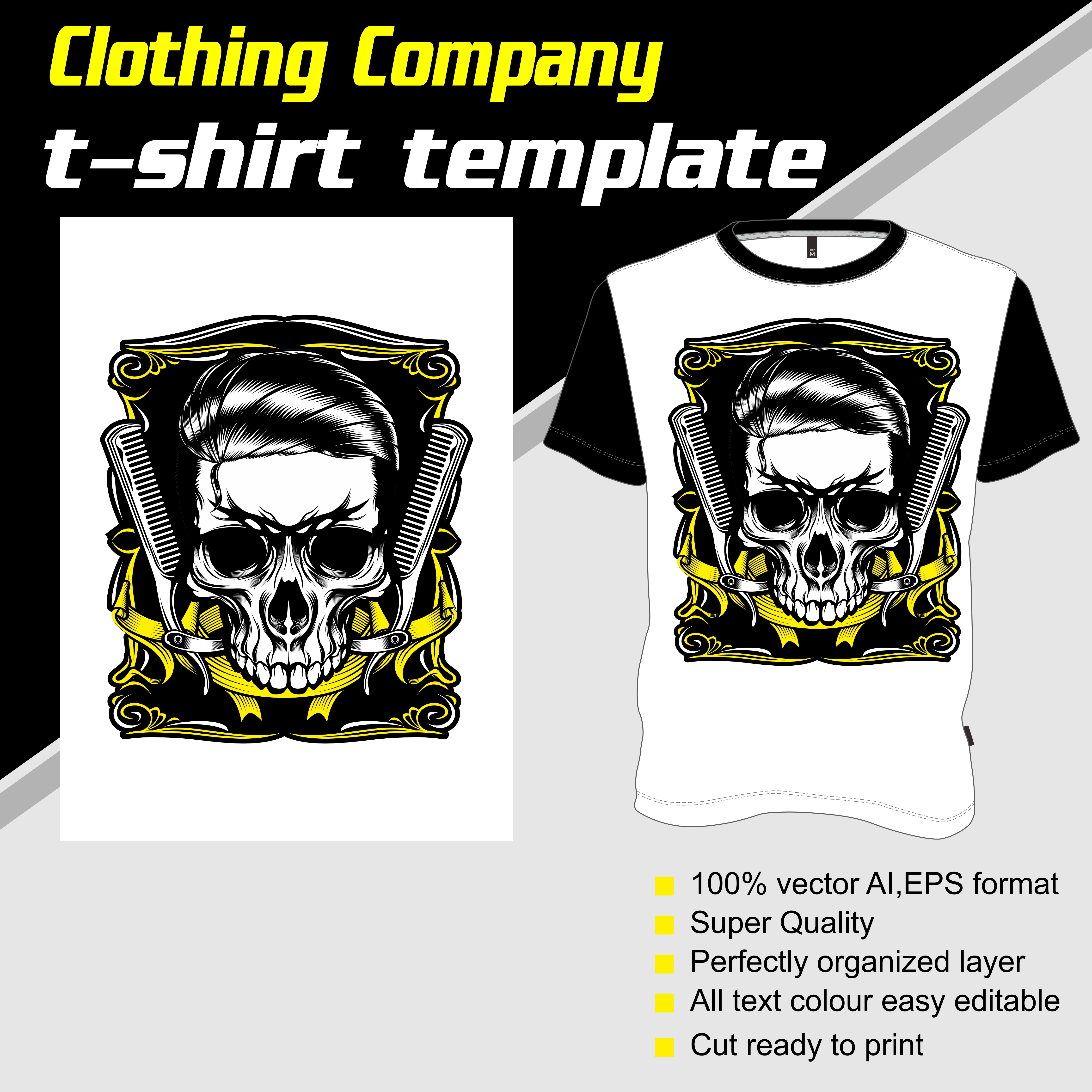 Download T-shirt template, fully editable with skull barber shop ...