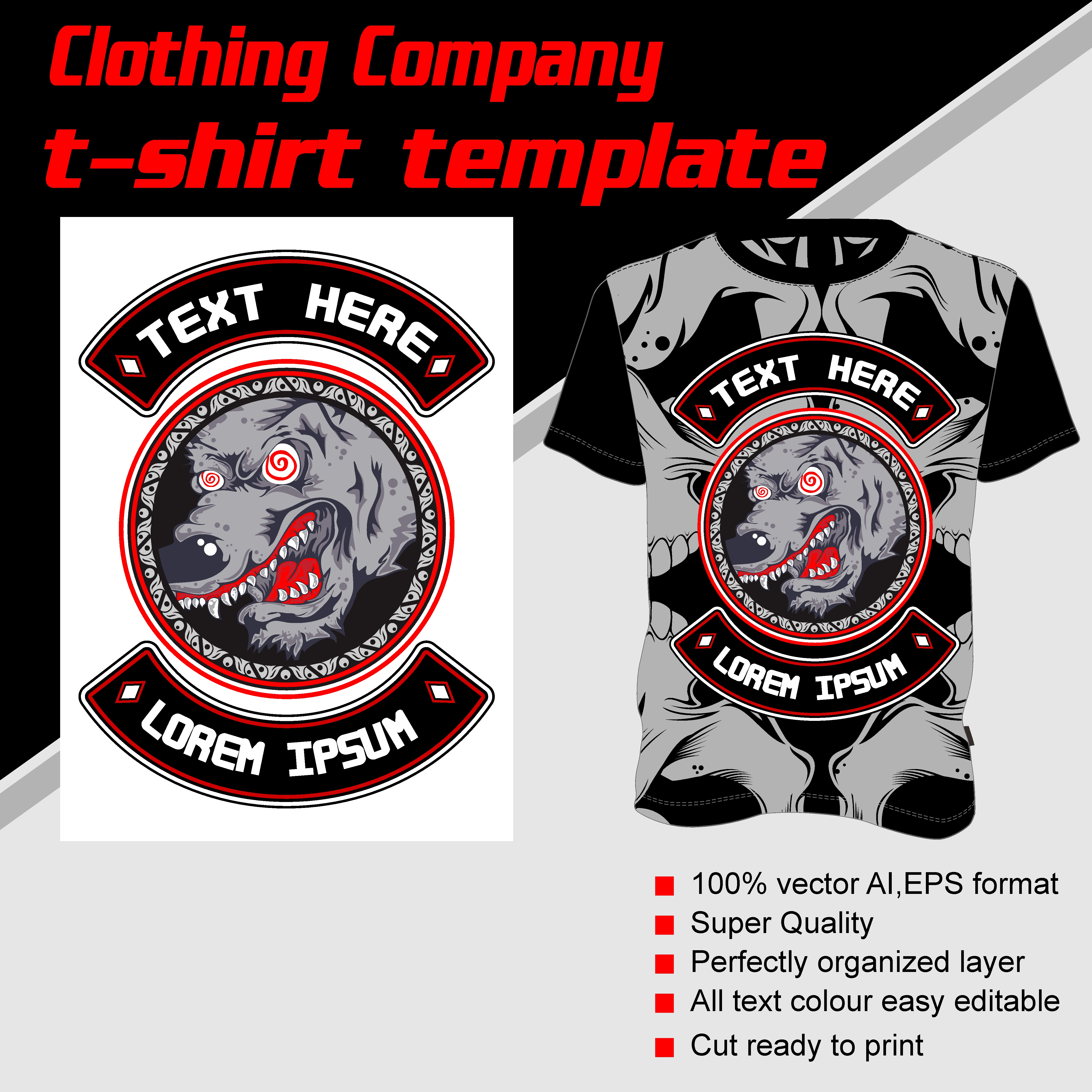 Download T-shirt template, fully editable with wolf vector ...