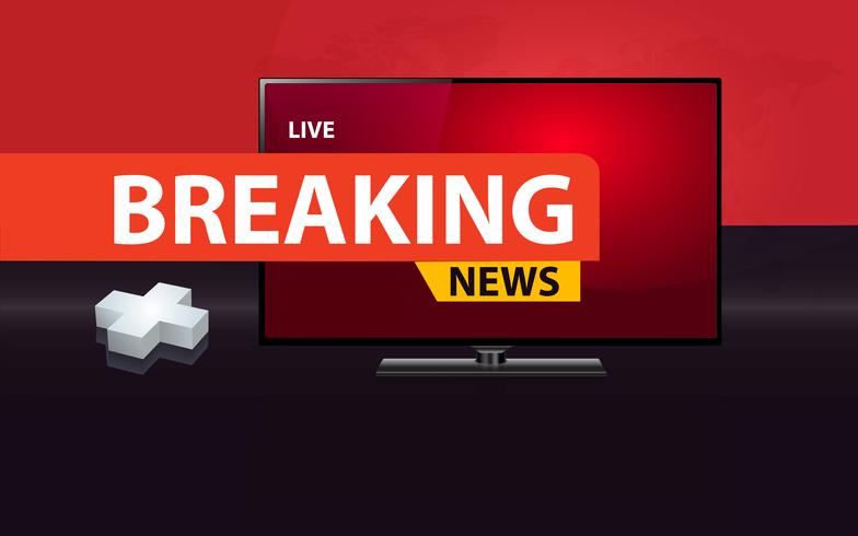 3D plus sign with modern flat screen TV health care breaking news concept