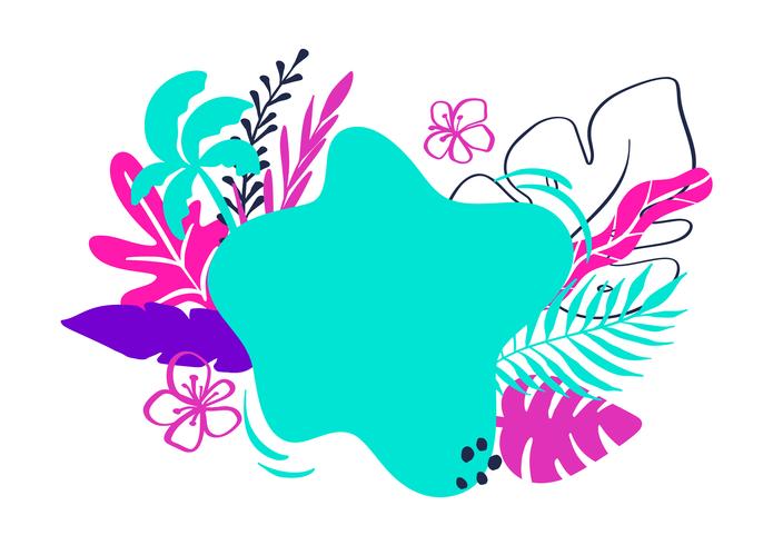 Colección tropical para fiesta de playa en verano hojas exóticas, piña, palmeras, frutas y lugar para texto. Vector de diseño aislados elementos sobre el fondo blanco