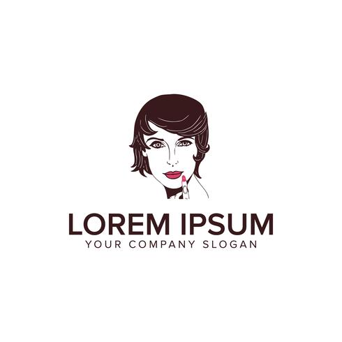 beauty woman with red lips logo design concept template vector