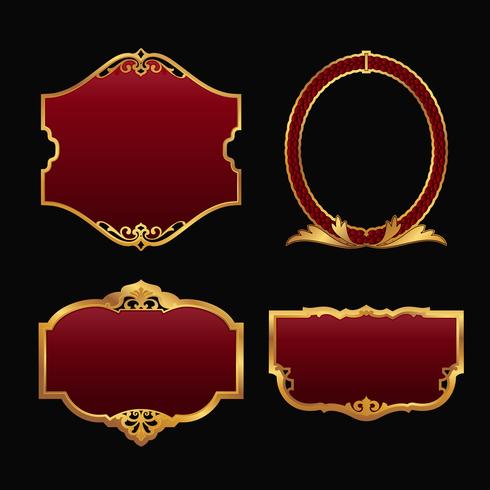 Labels with 3D decorative red golden frames collection set vector