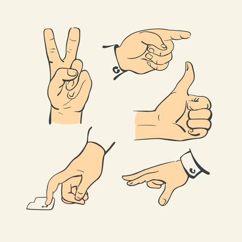 Hand finger collection - retro style illustration vector