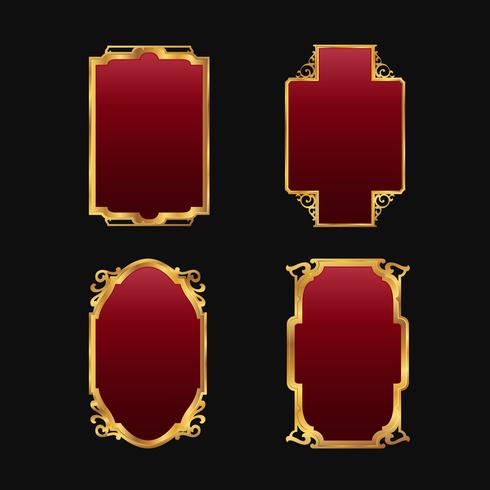 Labels with 3D decorative red golden frames collection set vector