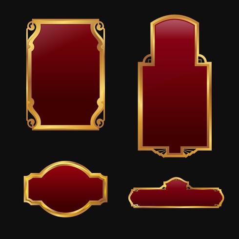 Labels with 3D decorative red golden frames collection set vector