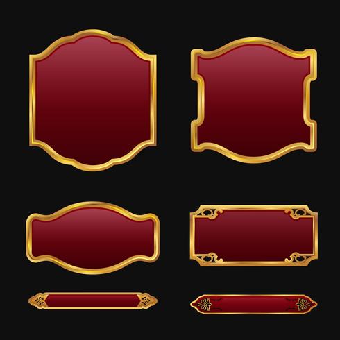 Labels with 3D decorative red golden frames collection set vector