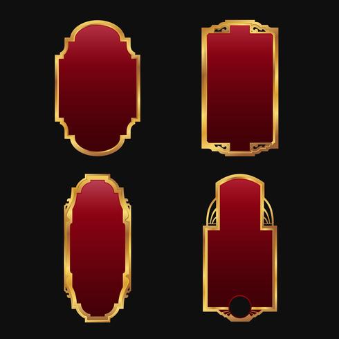 Labels with 3D decorative red golden frames collection set vector