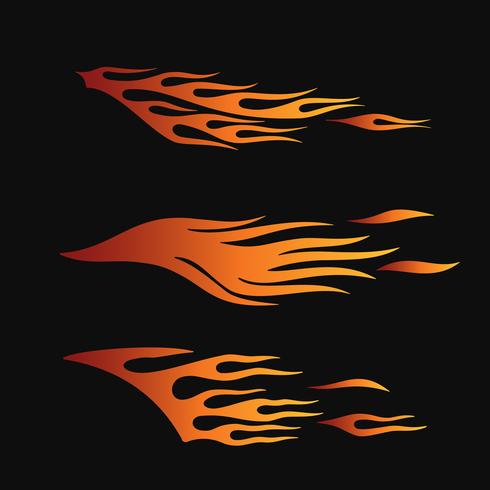 Llamas de fuego en estilo tribal para tatuajes, vehículos y diseños de decoración de camisetas. Conjunto de colección de gráficos de vehículos, rayas y vinilo. vector