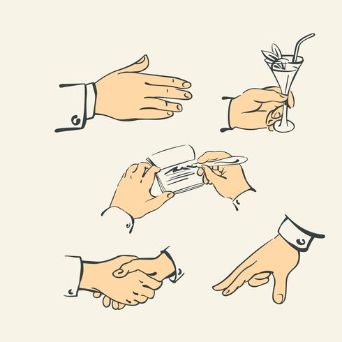 Hand finger collection - retro style illustration vector