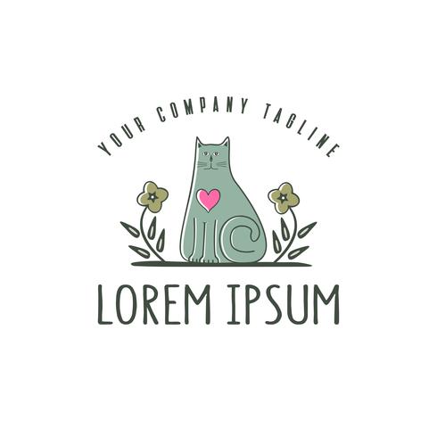 cute cat logo. Pet shop logo design concept template. vector