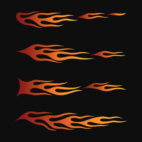 Llamas de fuego en estilo tribal para tatuajes, vehículos y diseños de decoración de camisetas. Conjunto de colección de gráficos de vehículos, rayas y vinilo. vector