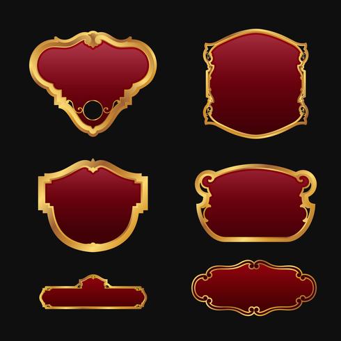 Labels with 3D decorative red golden frames collection set vector