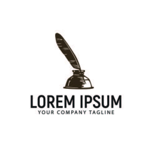 feather pen  retro hand drawn  logo design concept template vector