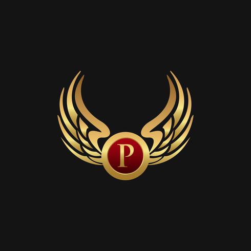 Luxury Letter P Emblem Wings logo design concept template vector