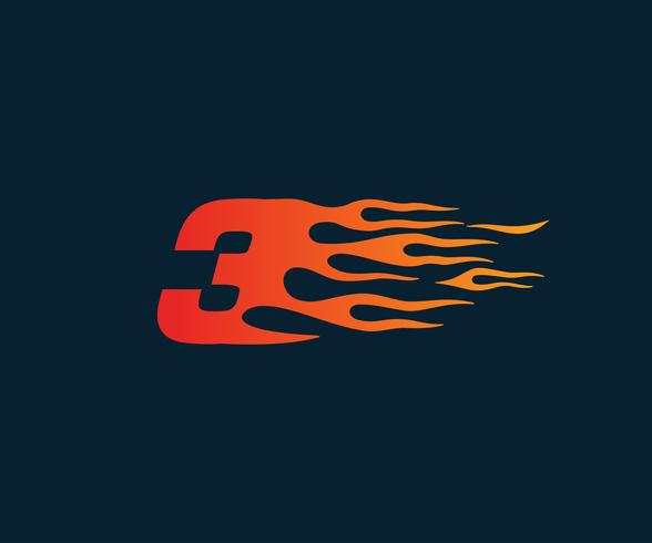 Number 3 fire flame Logo. speed race design concept template vector