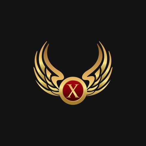 Luxury Letter X Emblem Wings logo design concept template vector