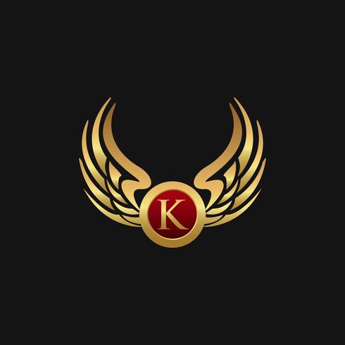 Luxury Letter K Emblem Wings logo design concept template vector