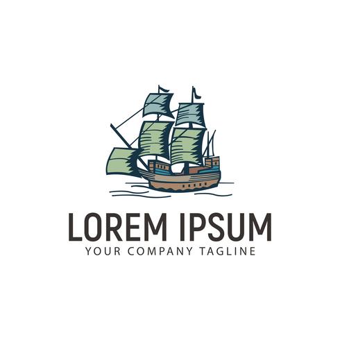 Ship marine vintage retro logo design concept template vector