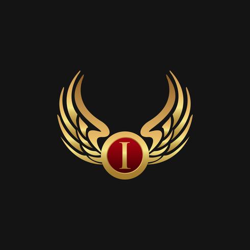 Plantilla de concepto de diseño de logotipo de Luxury Letter I Emblem Wings vector