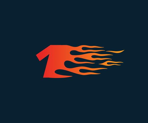 Número 1 fuego llama Logo. Plantilla de concepto de diseño de carrera de velocidad vector