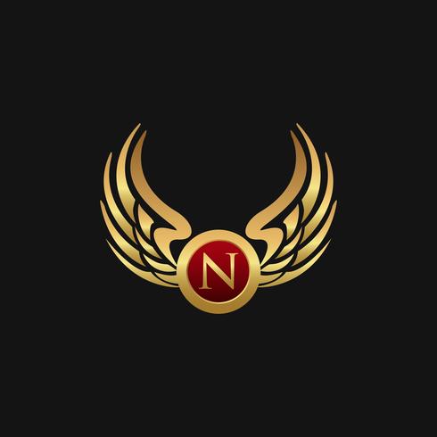 Luxury Letter N Emblem Wings logo design concept template vector