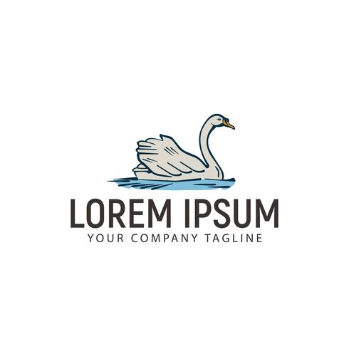 swimming swan hand drawn logo design concept template vector