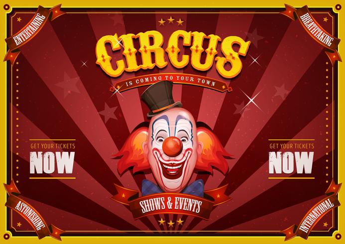 Cartel de circo vintage con cabeza de payaso vector
