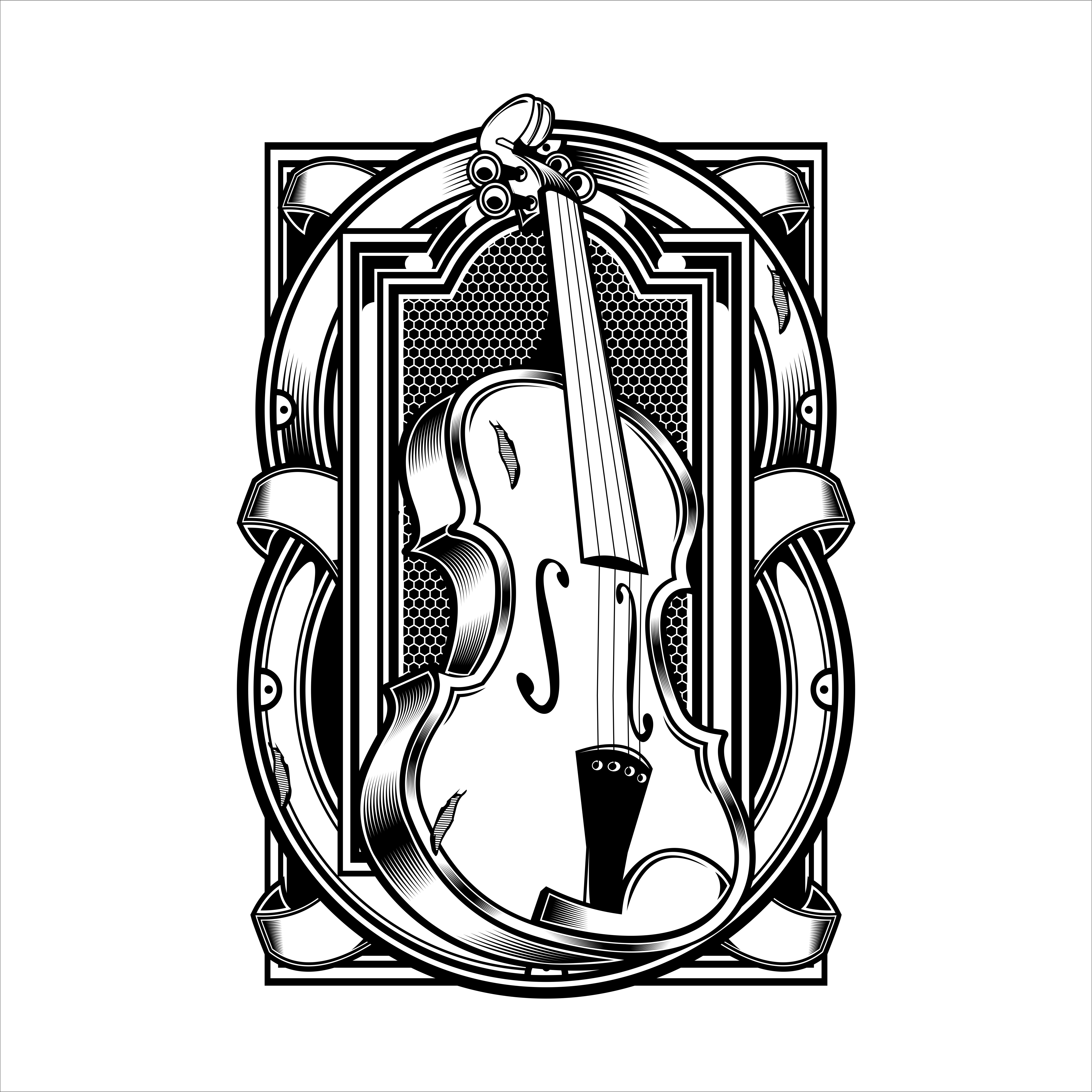 viola Musical Instrument String.vector hand drawing.Shirt designs