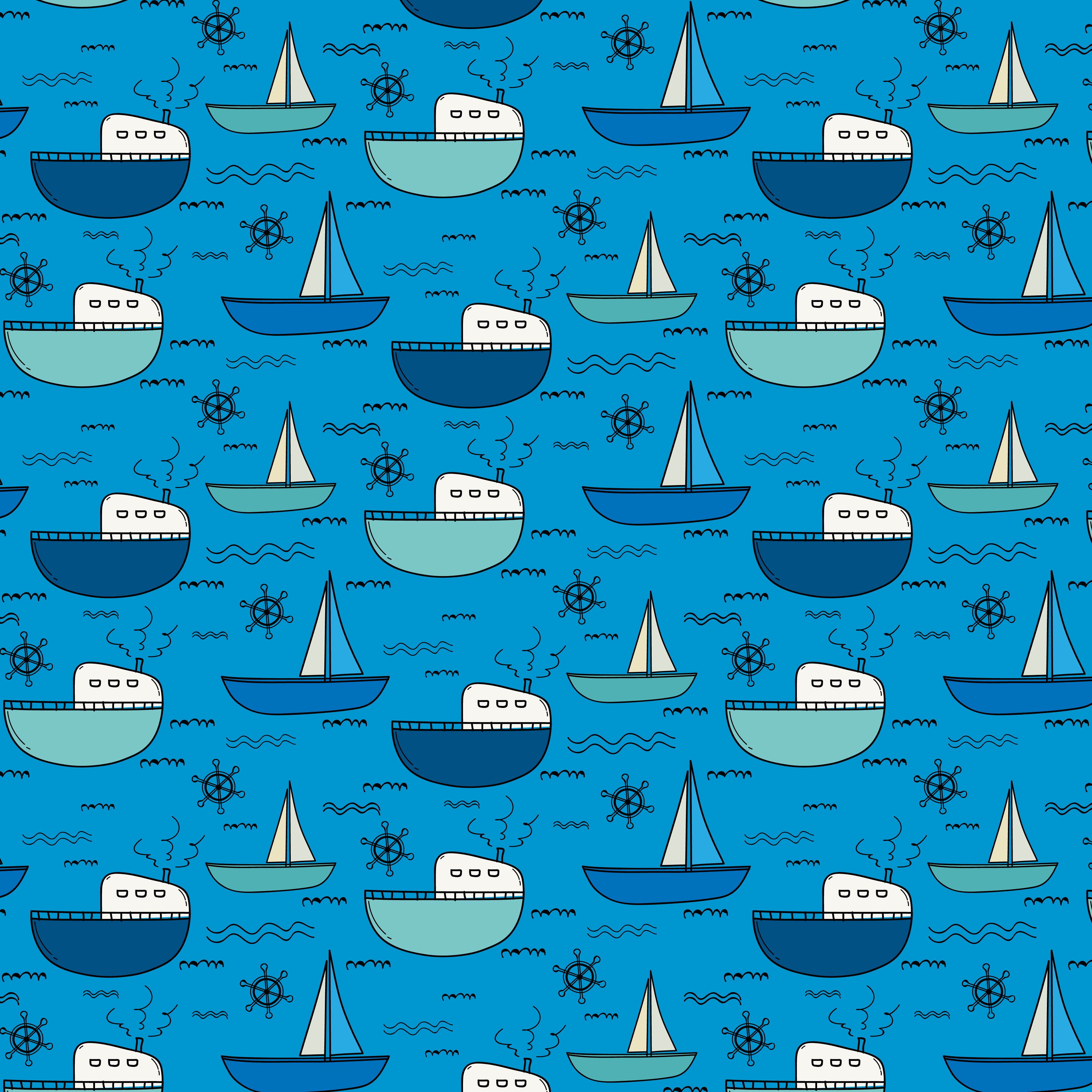 Download Hand Drawn Fishing Boat Pattern Background. Vector ...