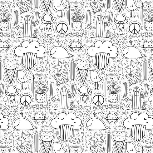 Pattern With Hand Drawn Doodle Lovely Background. Doodle Funny. vector