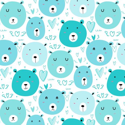 Cute bear pattern background. vector