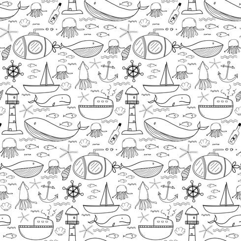 Hand Drawn Pattern With Sea Background. Vector Illustration.