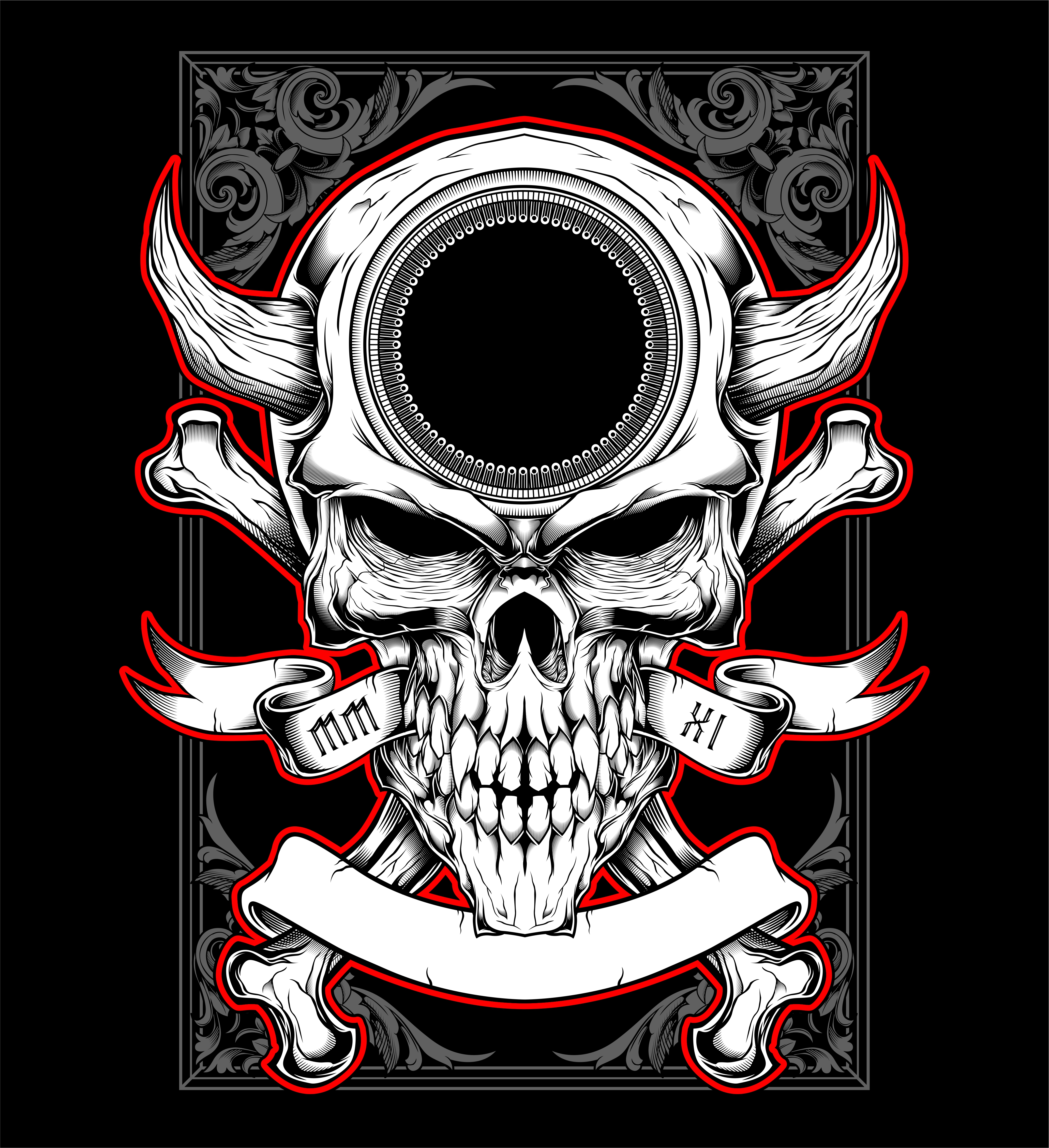 skull head with horn hand drawing vector 613563 Vector Art at Vecteezy