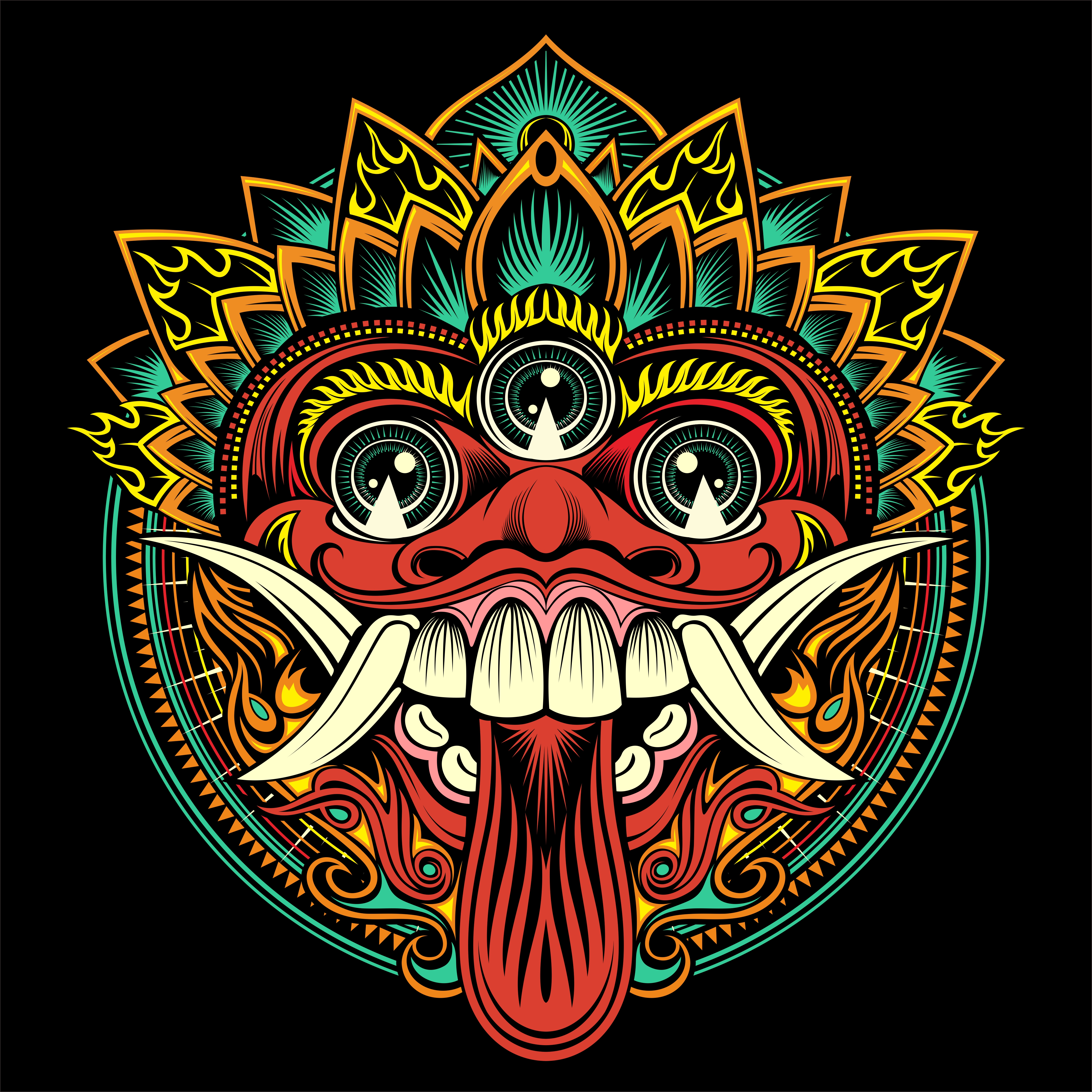 Download Traditional ritual Balinese mask. Vector outline ...