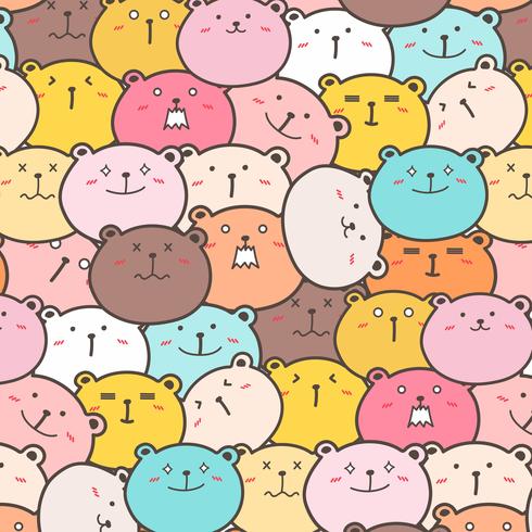 Cute Bears Vector Pattern Background. Fun Doodle. Handmade Vector Illustration.