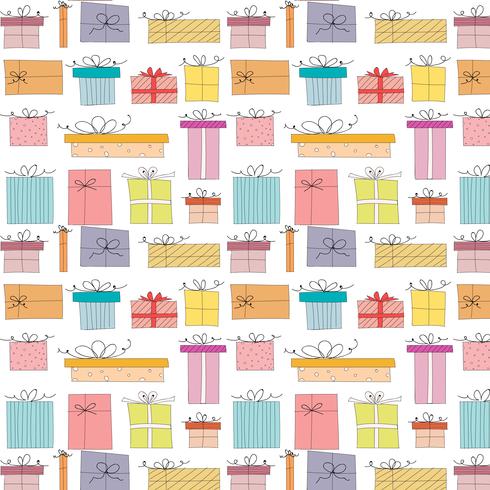 Pattern With Hand Drawn Gift Box. Background Illustrations For Gift Wrap Design. vector