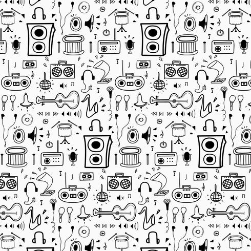 Pattern With Line Hand Drawn Doodle Music Background. Doodle Funny. Handmade Vector Illustration.