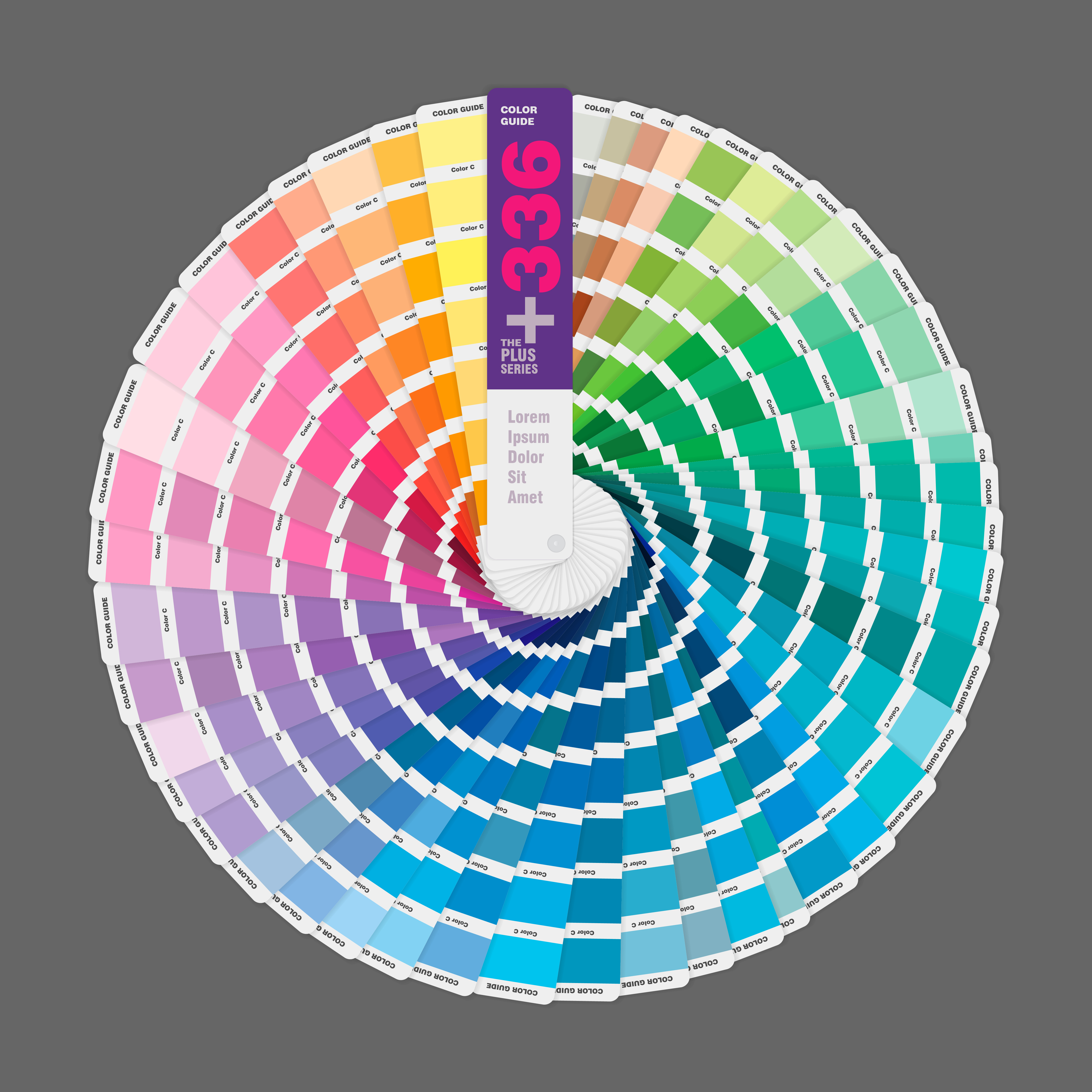Circular illustration of color palette guide for print, guide book for