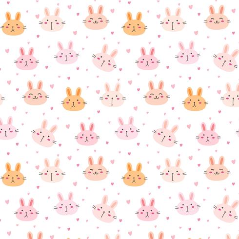 Cute Bunny Vector Pattern Background. Funny Doodle. Handmade Vector Illustration.