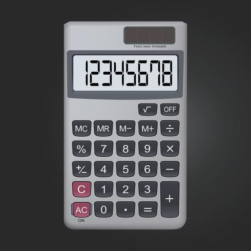 Icono de calculadora realista de 8 dígitos aislado sobre fondo negro vector