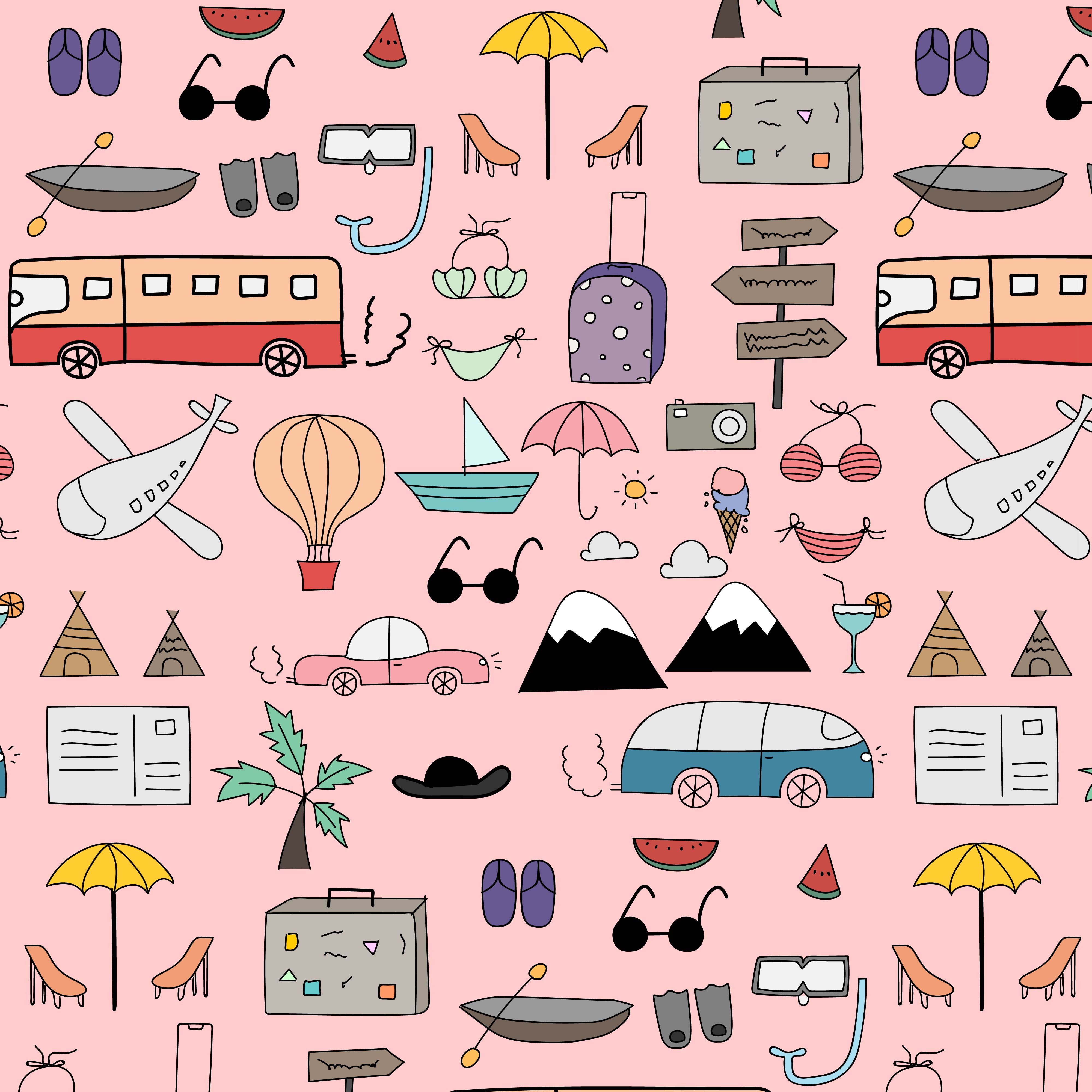 Hand Drawn Doodle Vector Travel Pattern Background. Vector Illustration