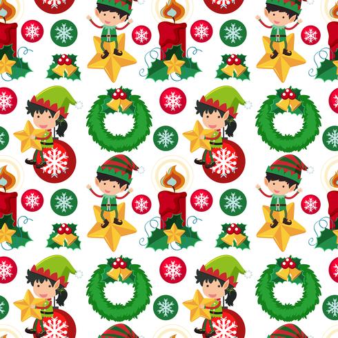 Seamless background design with christmas elf vector