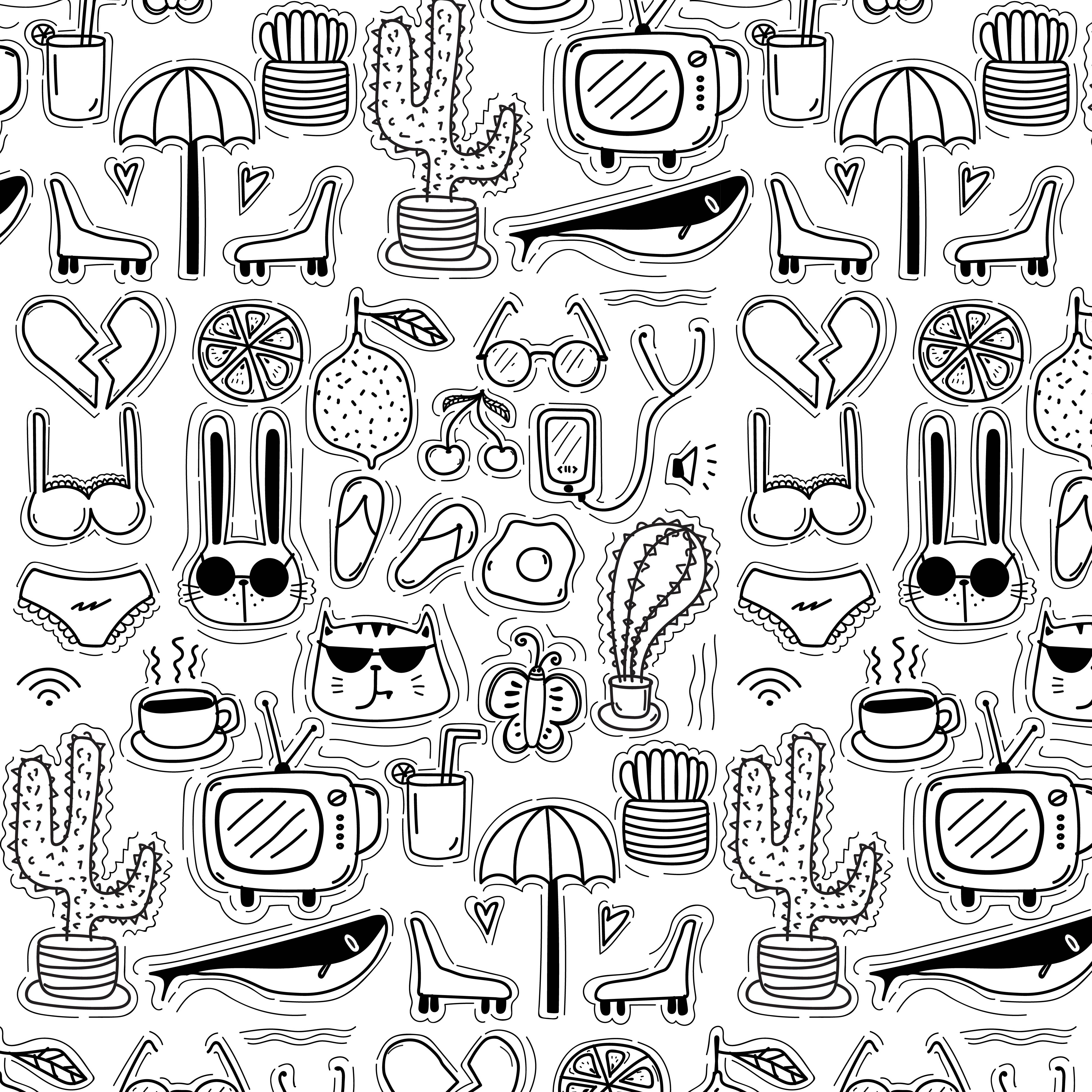 Pattern With Line Hand Drawn Doodle Lovely Background. Doodle Funny