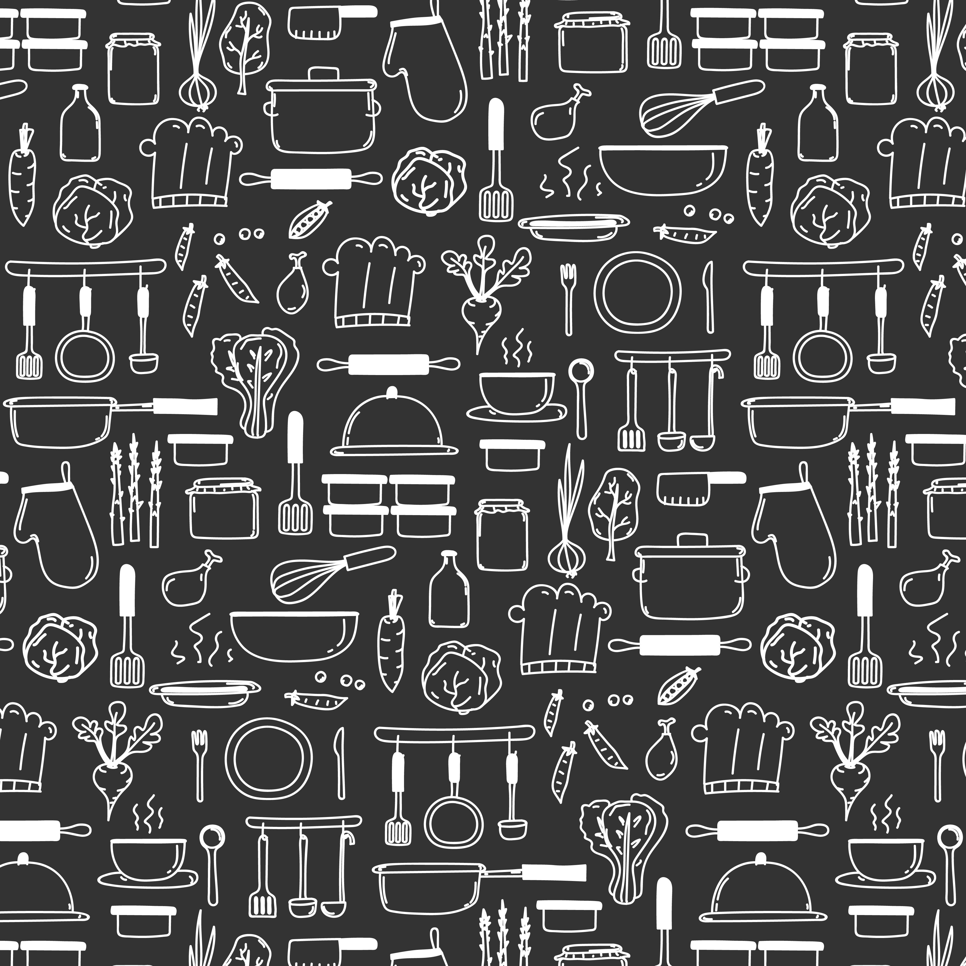 Pattern With Line Hand Drawn Doodle Vector Cooking Set Include Cooking