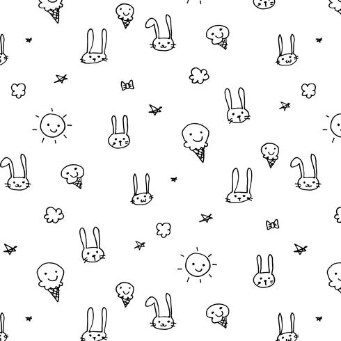 Hand Drawn Funny Pattern Background. Doodle Vector Illustration.