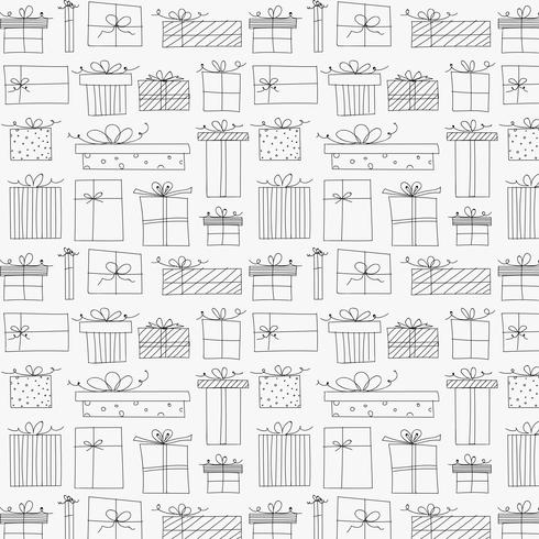 Pattern With Hand Drawn Gift Box. Background Illustrations For Gift Wrap Design. vector