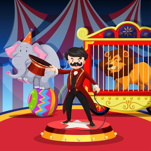 Ring master with animal show at circus vector