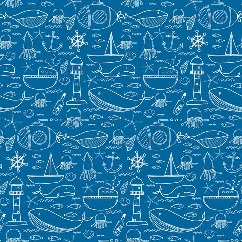 Hand Drawn Pattern With Sea Background. Vector Illustration.