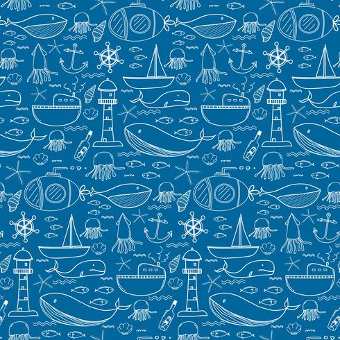 Hand Drawn Pattern With Sea Background. Vector Illustration.